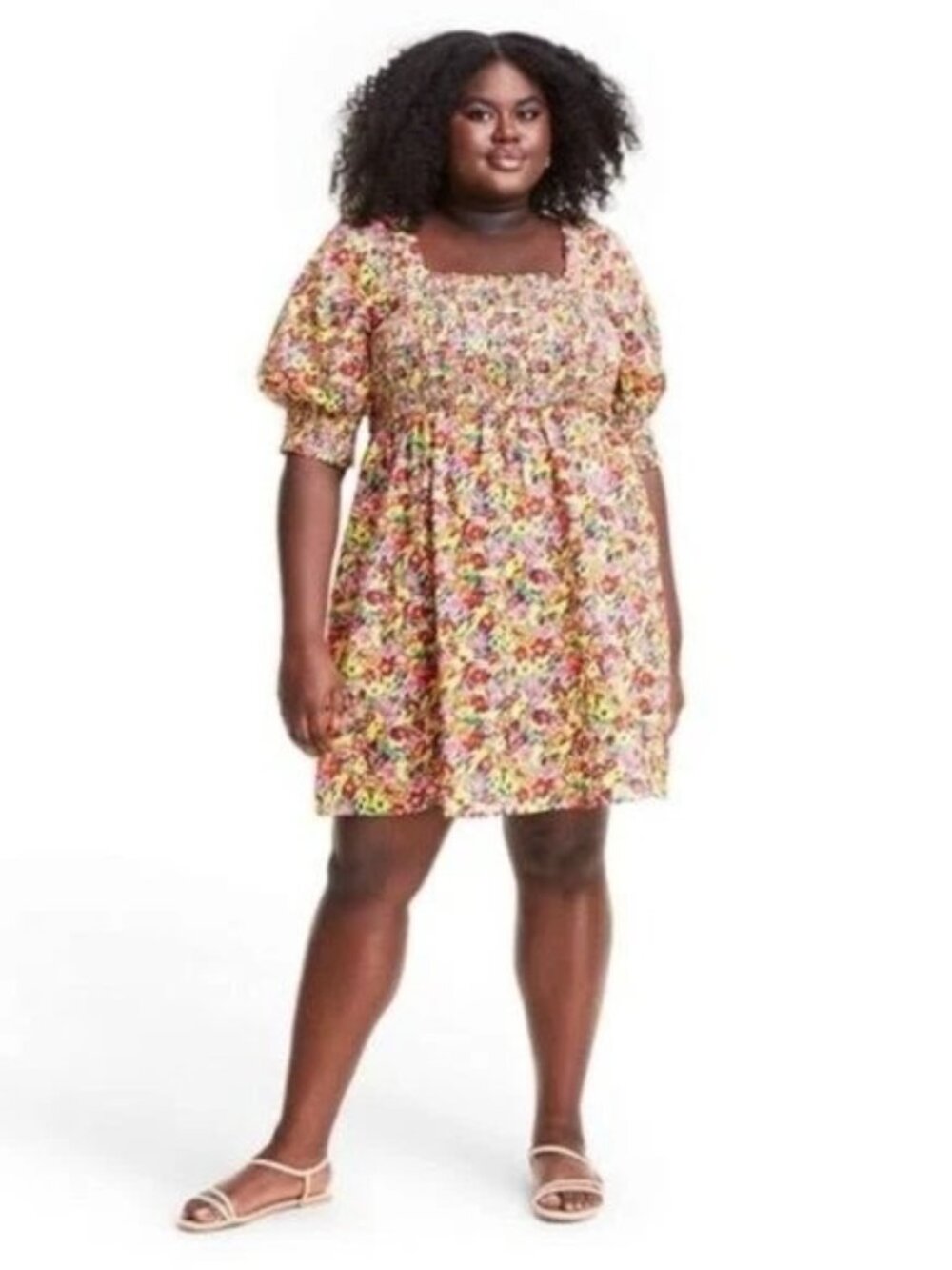 Rixo for Target 3X Smocked Floral Mini Dress Puff Sleeves 100% Cotton Pockets